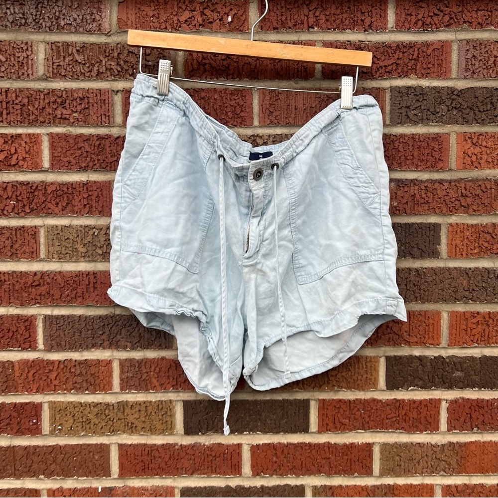 Gap Light Denim Chambray Drawstring Mid Rise Stra… - image 2